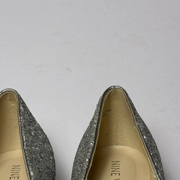 Nine West Women 9 Two Tone Ombre Coarse Glitter Fabric Silver Heels Pump Grey - Picture 16 of 16